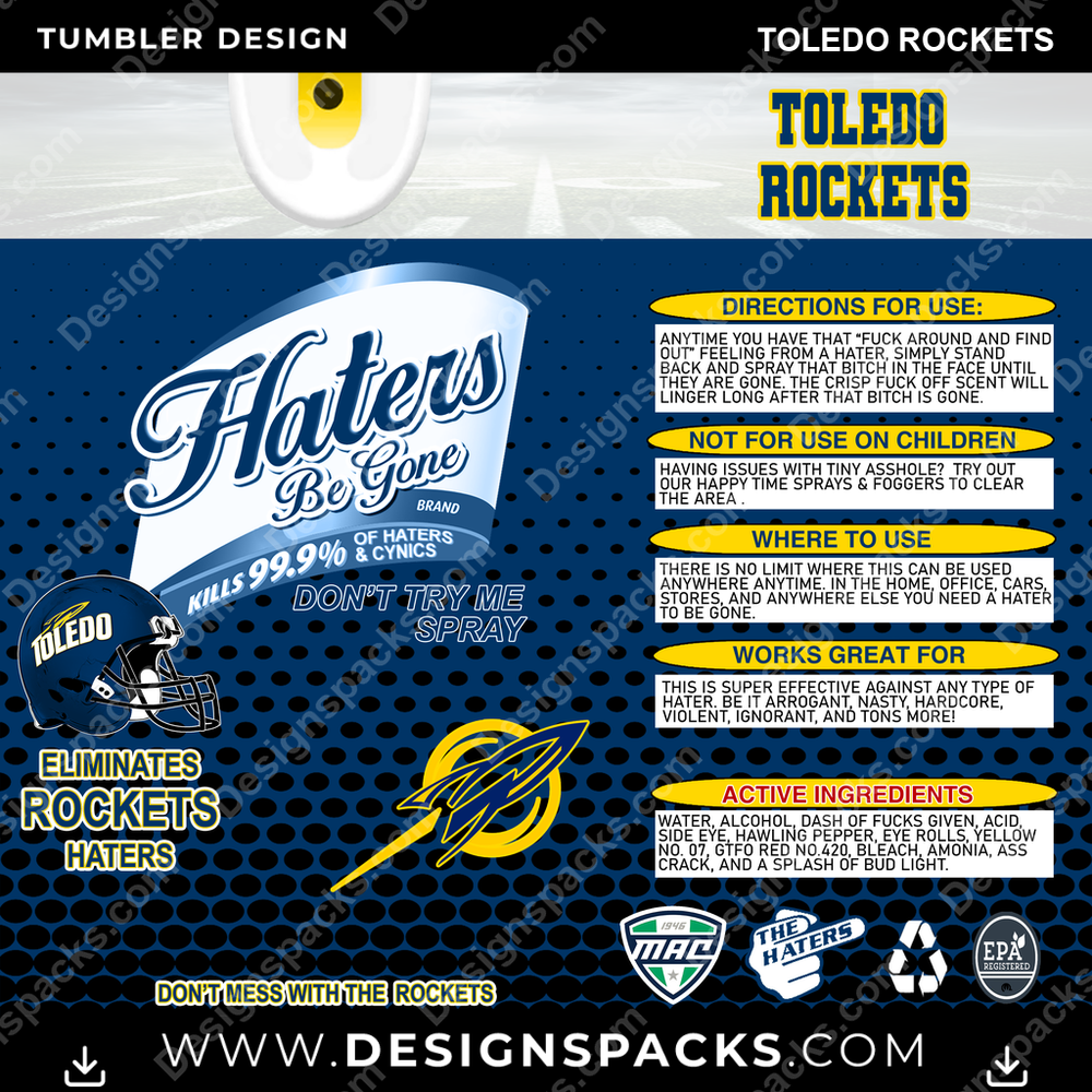 College Sport Haters Be Gone Toledo Rockets NCAA College Sport Tumbler Digital Wrap Design Download