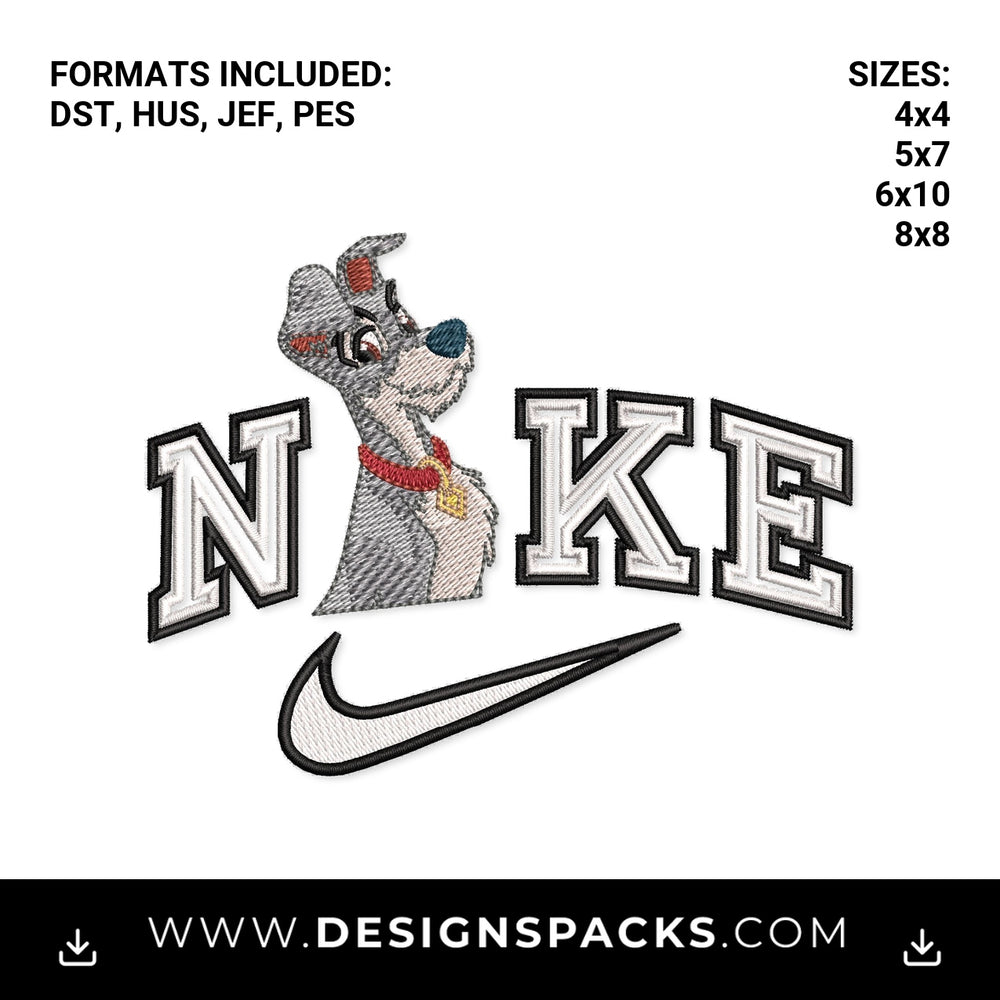 Tramp Cartoon Dog Swoosh Logo Embroidery Design - Instant digital download pattern at Designspacks.com