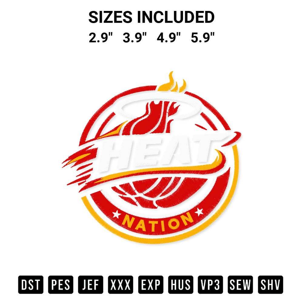 Looking for the perfect pattern? Download the Heat Nation Logo Embroidery Design embroidery design today at Designspacks.com. Crisp, clean stitching guaranteed. Available sizes: 2.9", 3.9", 4.9", 5.9".