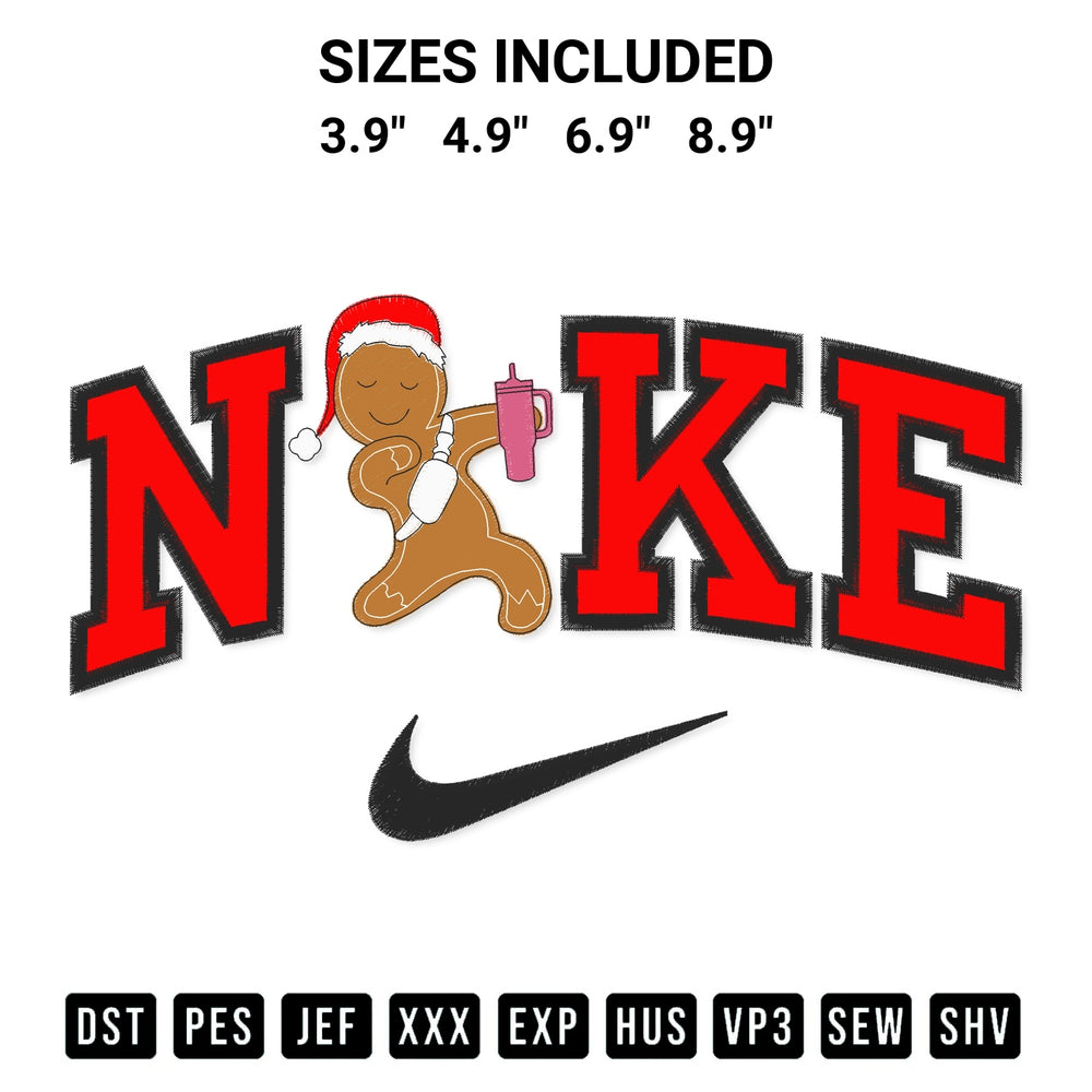 Shop the Nike Gingerbread Style Christmas Embroidery Design machine embroidery pattern at Designspacks.com. Beautifully digitized for flawless stitching on any fabric. Available sizes: 3.9", 4.9", 6.9", 8.9".