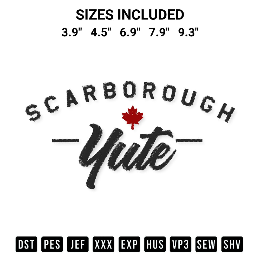 Stitch like a pro with the Scarborough Yute Embroidery Design embroidery pattern from Designspacks.com. High-quality digital machine embroidery file. Available sizes: 3.9", 4.5", 6.9", 7.9", 9.3".