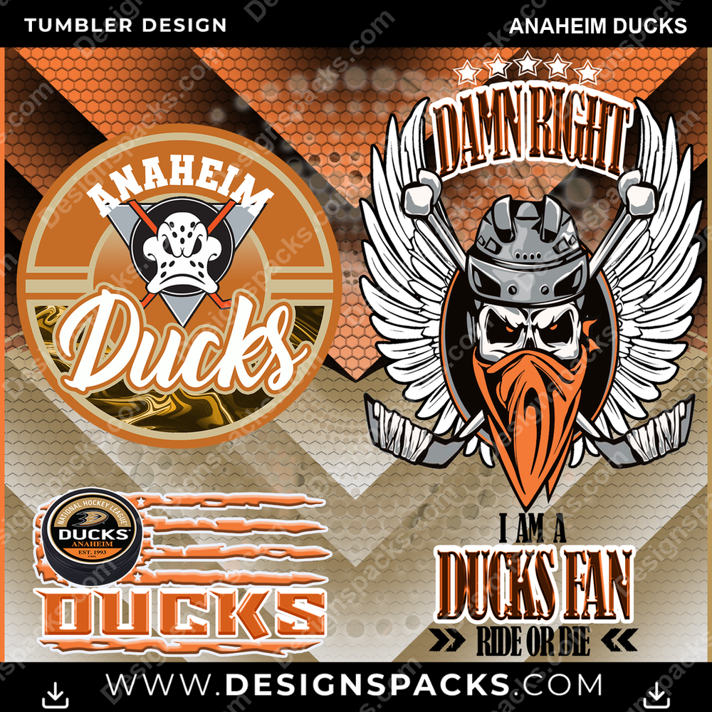 Hockey Skull Team Anaheim Ducks Tumbler Digital Wrap Design