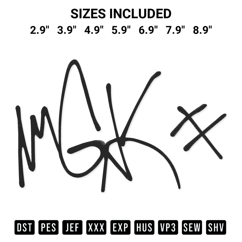 Transform your fabrics with the Mgk Machine Gun Kelly Embroidery Design embroidery design. Instant access to premium digitized patterns at Designspacks.com. Available sizes: 2.9", 3.9", 4.9", 5.9", 6.9", 7.9", 8.9".