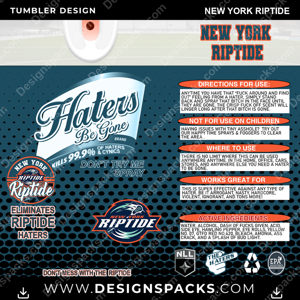 Lacrosse Haters Be Gone New York Riptide Tumbler Digital Wrap Design