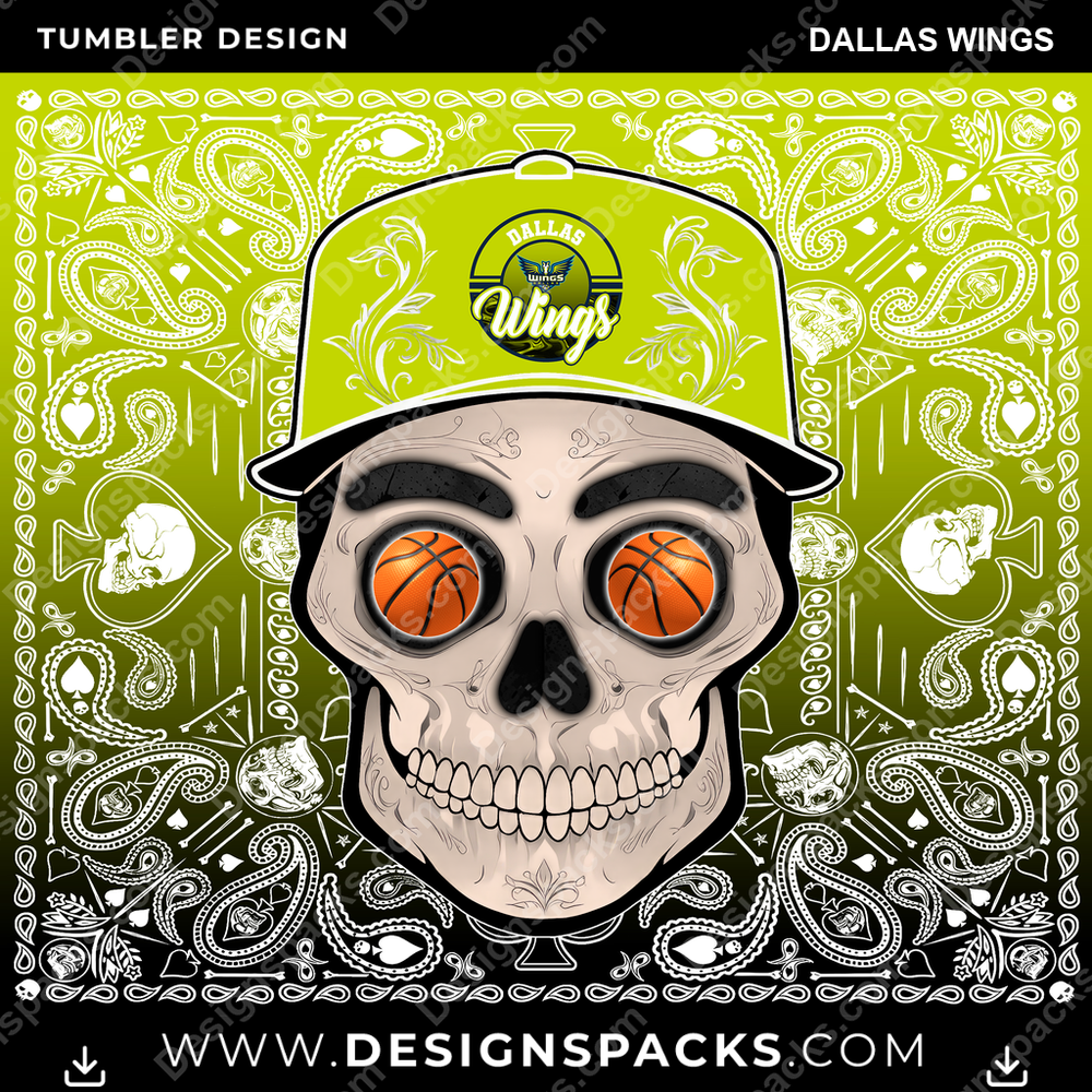 Basketball Skull Handkerchief Dallas Wings NBA Basketball Tumbler Digital Wrap Design Download