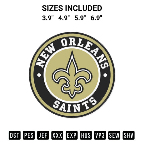 Add a unique touch to your apparel with the New Orleans Saints Circle Logo Embroidery Design embroidery file. Premium instant download available now on Designspacks.com. Available sizes: 3.9