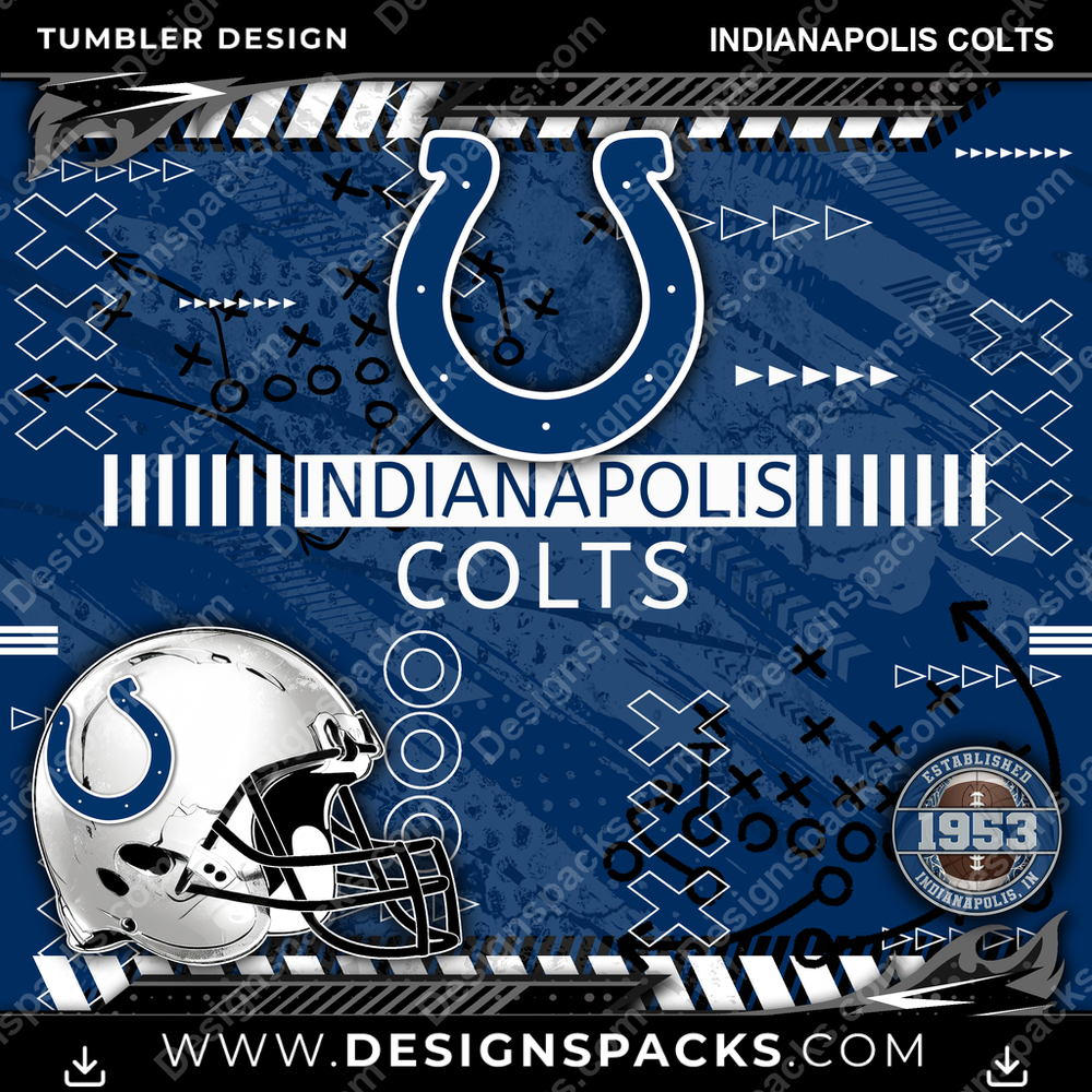 Football Xs & Os Indianapolis Colts Tumbler Digital Wrap Design