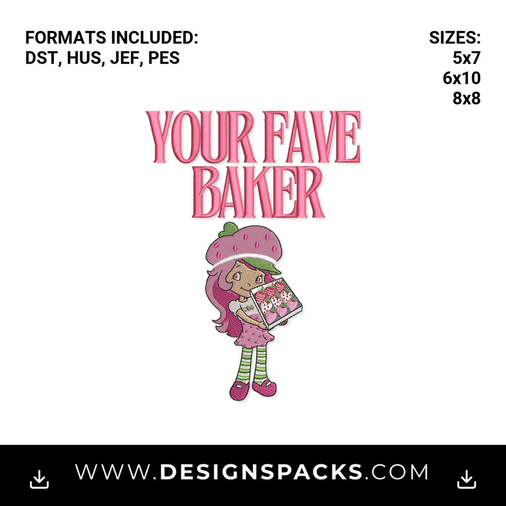 Your Fave Baker Strawberry Shortcake Embroidery Design - Instant digital download pattern at Designspacks.com