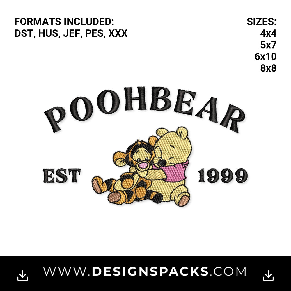 Pooh Bear & Tigger Hug EST 1999 Embroidery Design - Instant digital download pattern at Designspacks.com