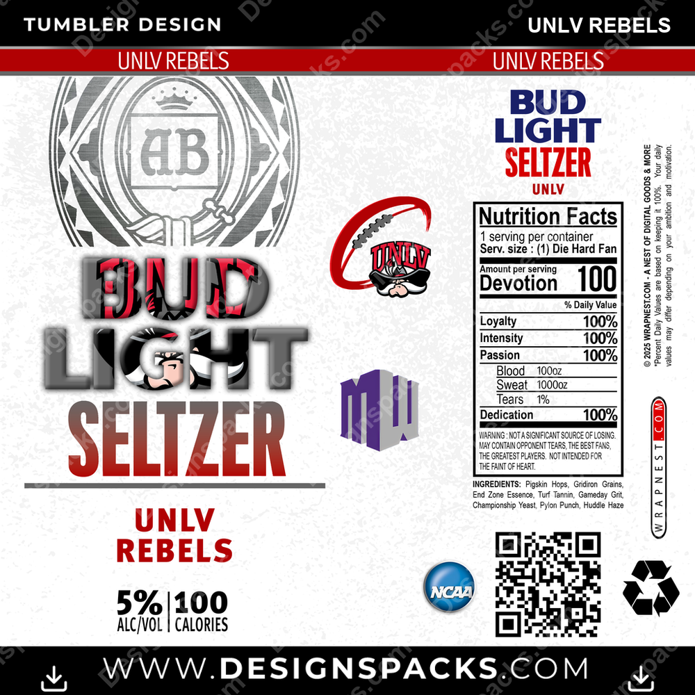 College Sport Bud Light Seltzer UNLV Rebels Tumbler Digital Wrap Design