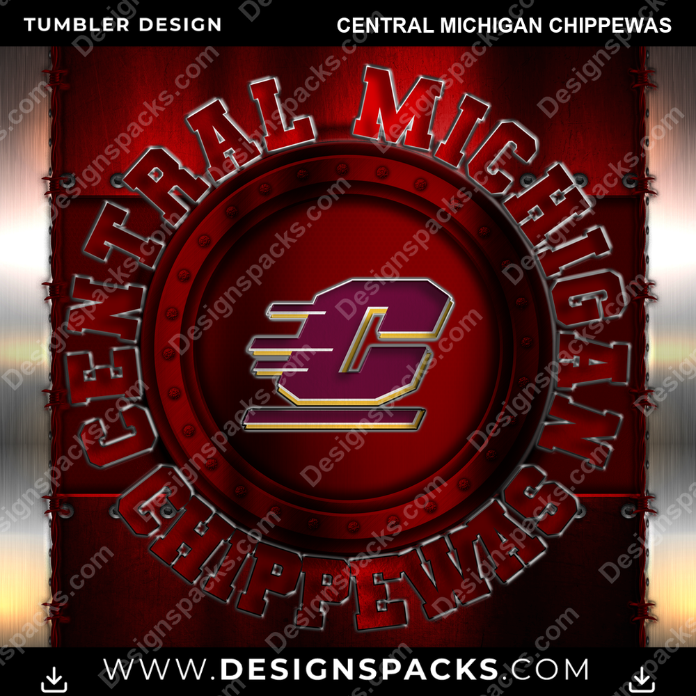 College Sport Metal Central Michigan Chippewas NCAA College Sport Tumbler Digital Wrap Design Download