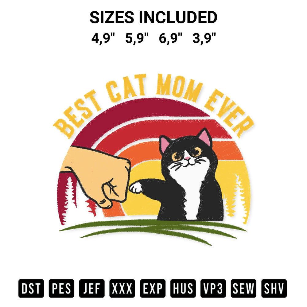 Elevate your next project with our Best Cat Mom Ever Logo Embroidery Design embroidery file. Shop high-quality digital patterns instantly at Designspacks.com. Available sizes: 4,9", 5,9", 6,9", 3,9".