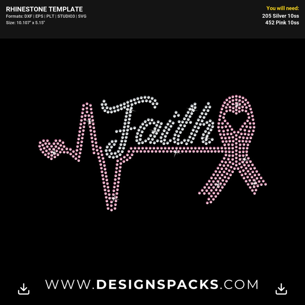 Faith Heart Line Pink Ribbon Rhinestone Digital Template