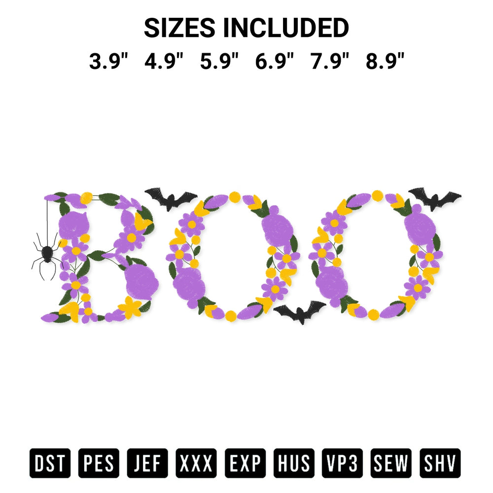 Download the Halloween Boo Embroidery Design machine embroidery design exclusively at Designspacks.com. Premium digitized pattern for apparel and DIY crafts. Available sizes: 3.9", 4.9", 5.9", 6.9", 7.9", 8.9".