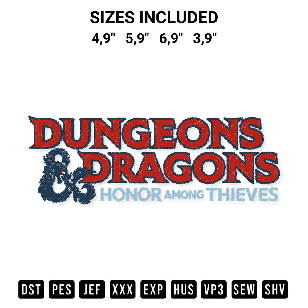 Stitch like a pro with the Dungeons And Dragons Logo Embroidery Design embroidery pattern from Designspacks.com. High-quality digital machine embroidery file. Available sizes: 4,9", 5,9", 6,9", 3,9".