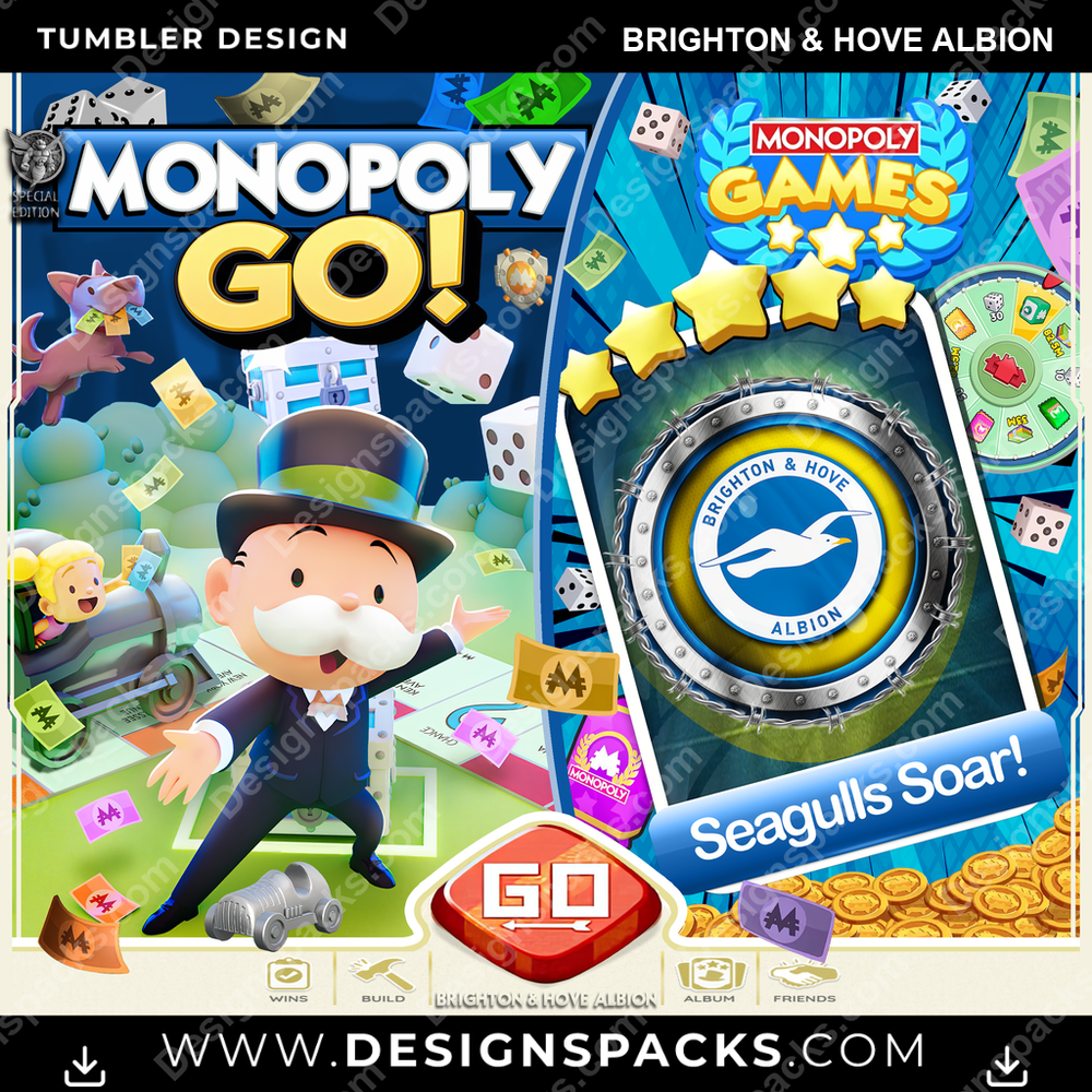 Soccer UK Monopoly Go! Brighton & Hove Albion MLS Soccer Tumbler Digital Wrap Design Download