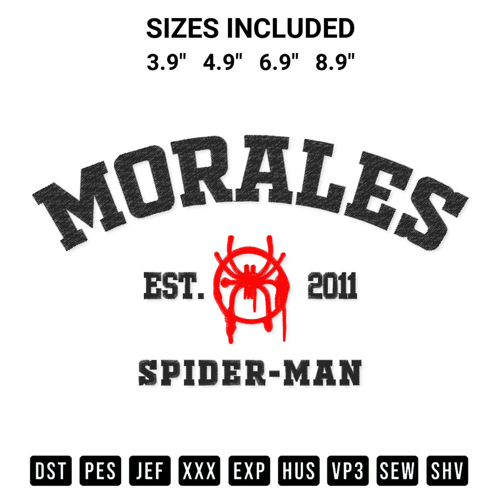 Shop the Spiderman Miles Morales Embroidery Design machine embroidery pattern at Designspacks.com. Beautifully digitized for flawless stitching on any fabric. Available sizes: 3.9", 4.9", 6.9", 8.9".