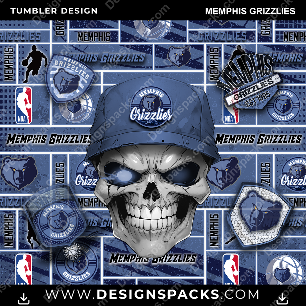 Basketball Skull Memphis Grizzlies Tumbler Digital Wrap Design
