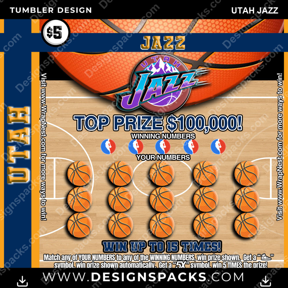 Basketball Lottery Ticket Utah Jazz NBA Basketball Tumbler Digital Wrap Design Download