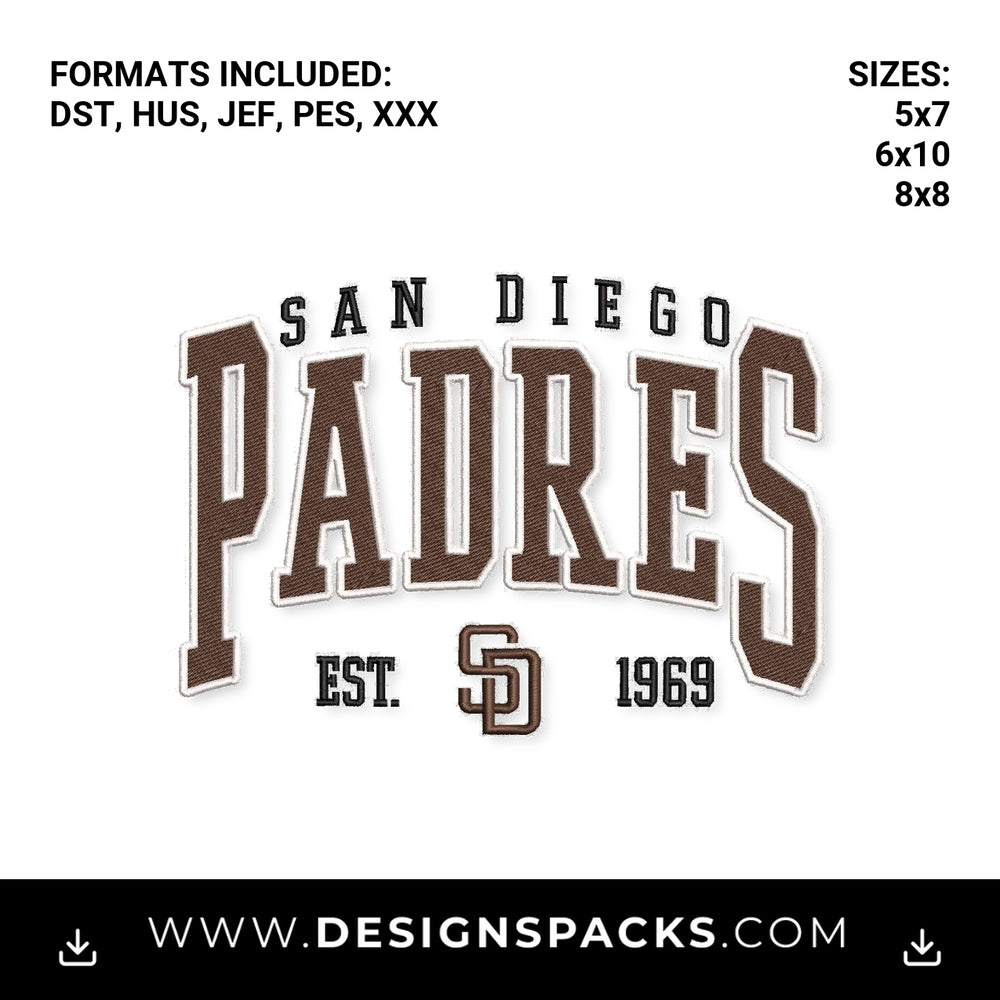 San Diego Padres Baseball Logo Est 1969 Embroidery Design - Instant digital download pattern at Designspacks.com