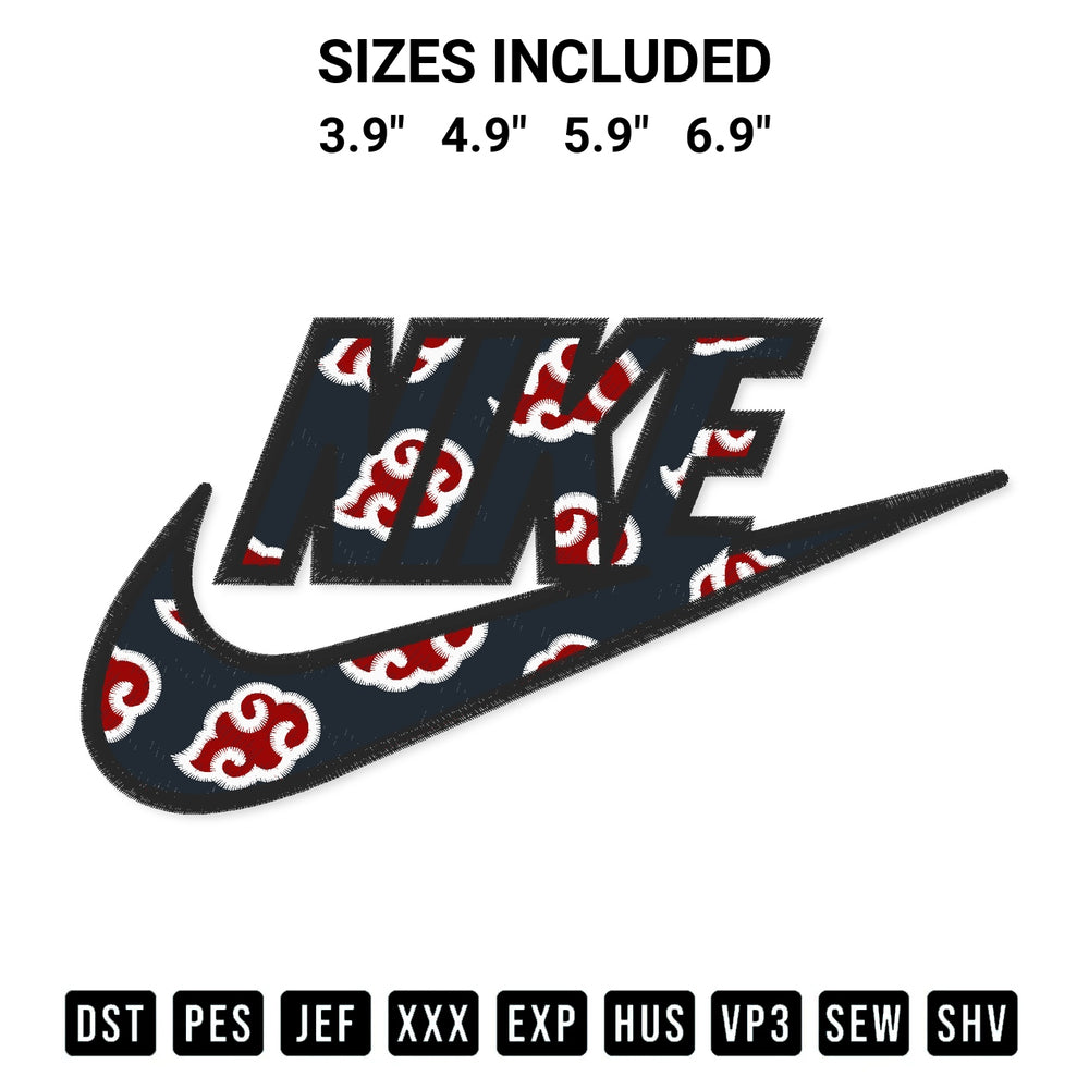 Get the Nike Akatsuki Anime Embroidery Design embroidery design for your custom crafts! Premium digitized files available for instant download at Designspacks.com. Available sizes: 3.9", 4.9", 5.9", 6.9".