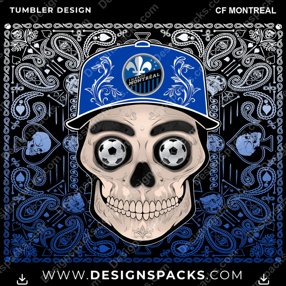 US Soccer Skull Handkerchief CF Montreal Tumbler Digital Wrap Design