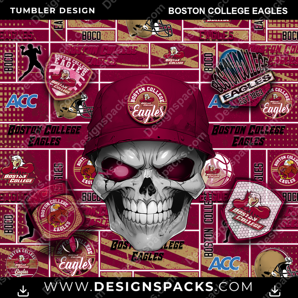 College Sport Skull Boston College Eagles NCAA College Sport Tumbler Digital Wrap Design Download