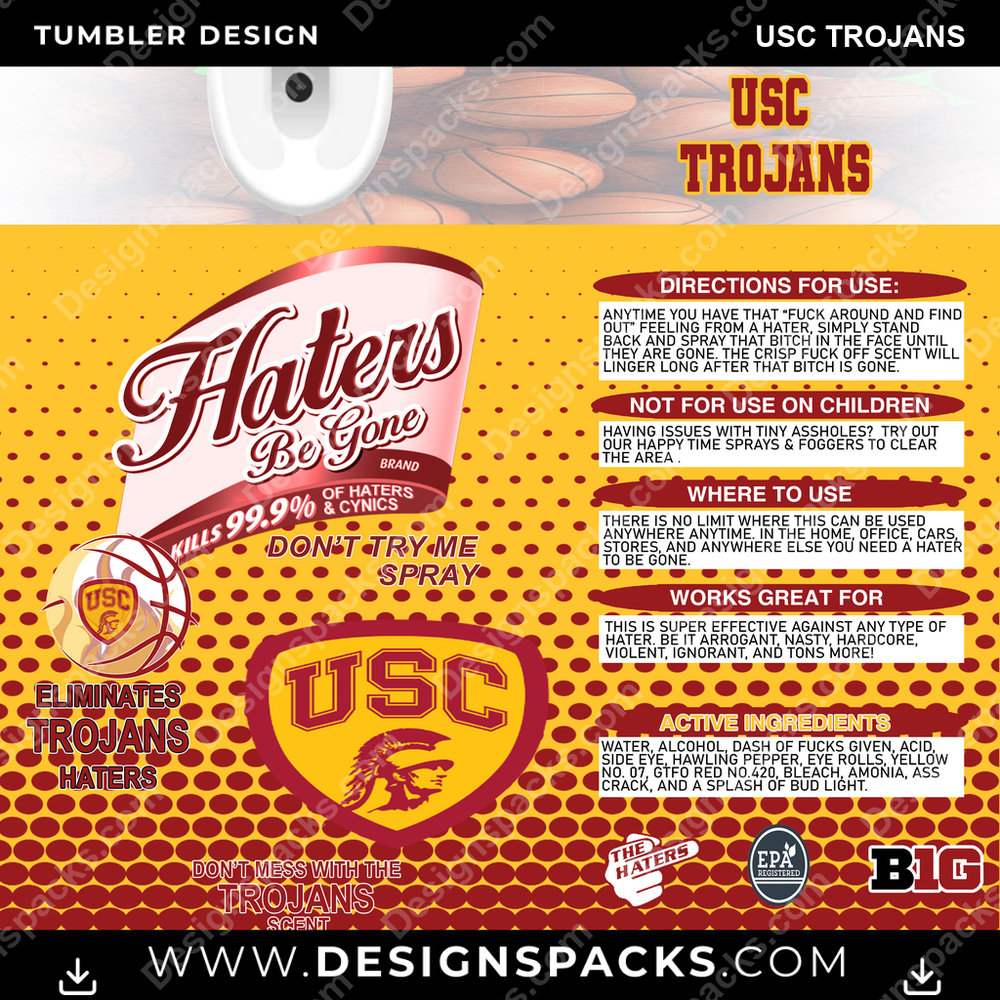 College Sport Hates Be Gone (MBB) USC Trojans NCAA College Sport Tumbler Digital Wrap Design Download