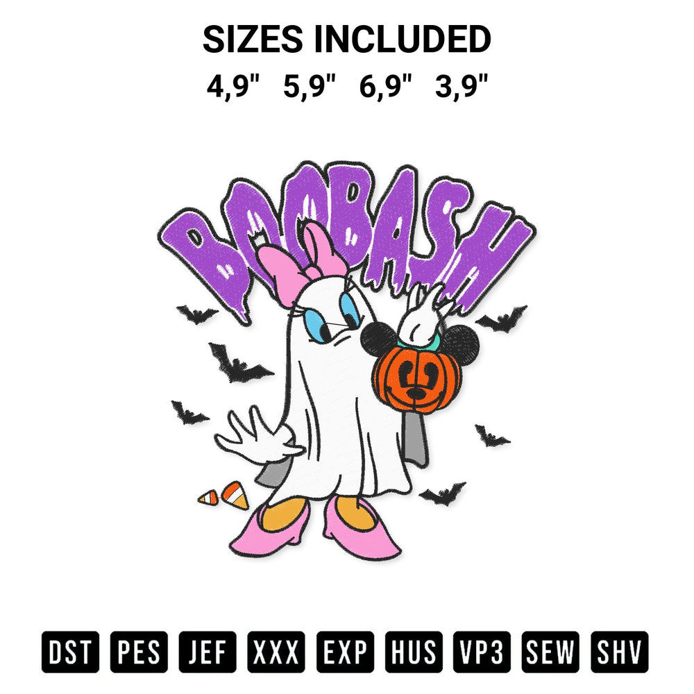 Get the Daisy Duck Boo Bash Halloween Daisy Ghost Mickey Pumpkin Disney Halloween Logo Embroidery Design embroidery design for your custom crafts! Premium digitized files available for instant download at Designspacks.com. Available sizes: 4,9", 5,9", 6,9", 3,9".
