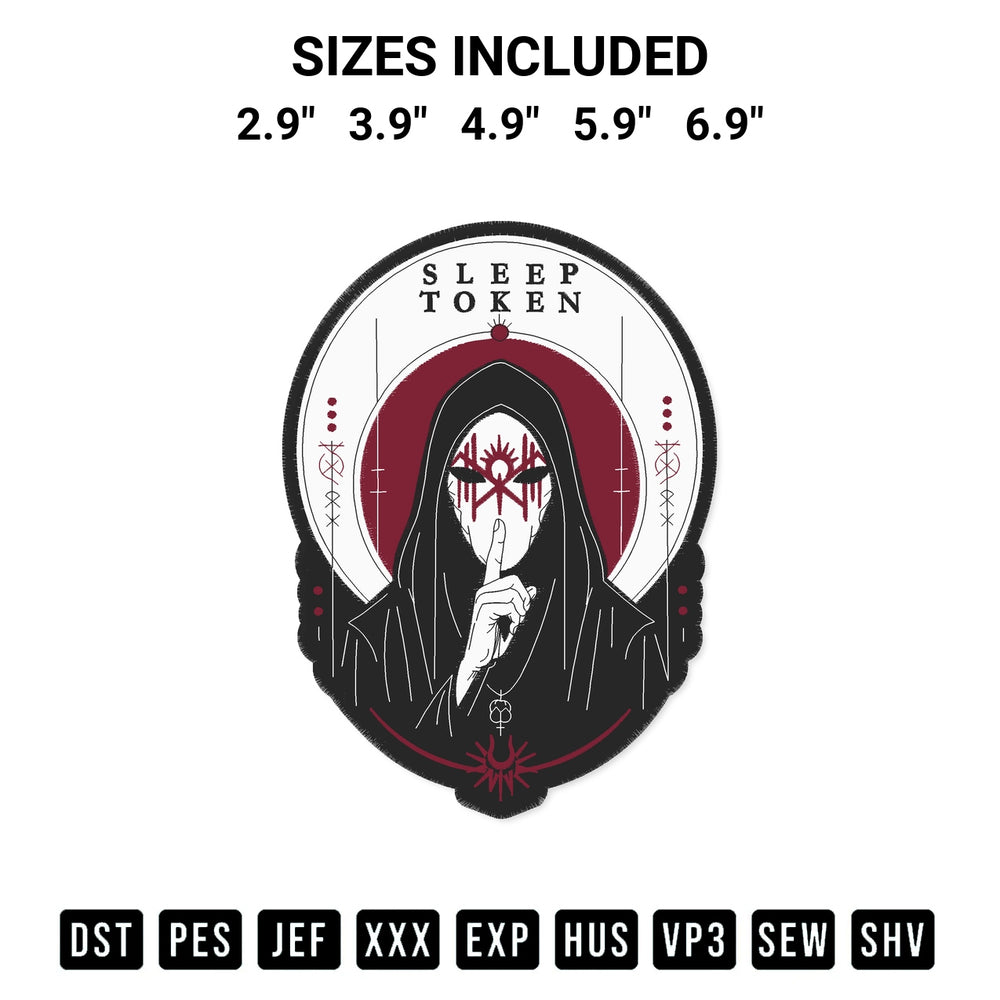 Add a unique touch to your apparel with the Sleep Token Dark Masked Figure Embroidery Design embroidery file. Premium instant download available now on Designspacks.com. Available sizes: 2.9", 3.9", 4.9", 5.9", 6.9".