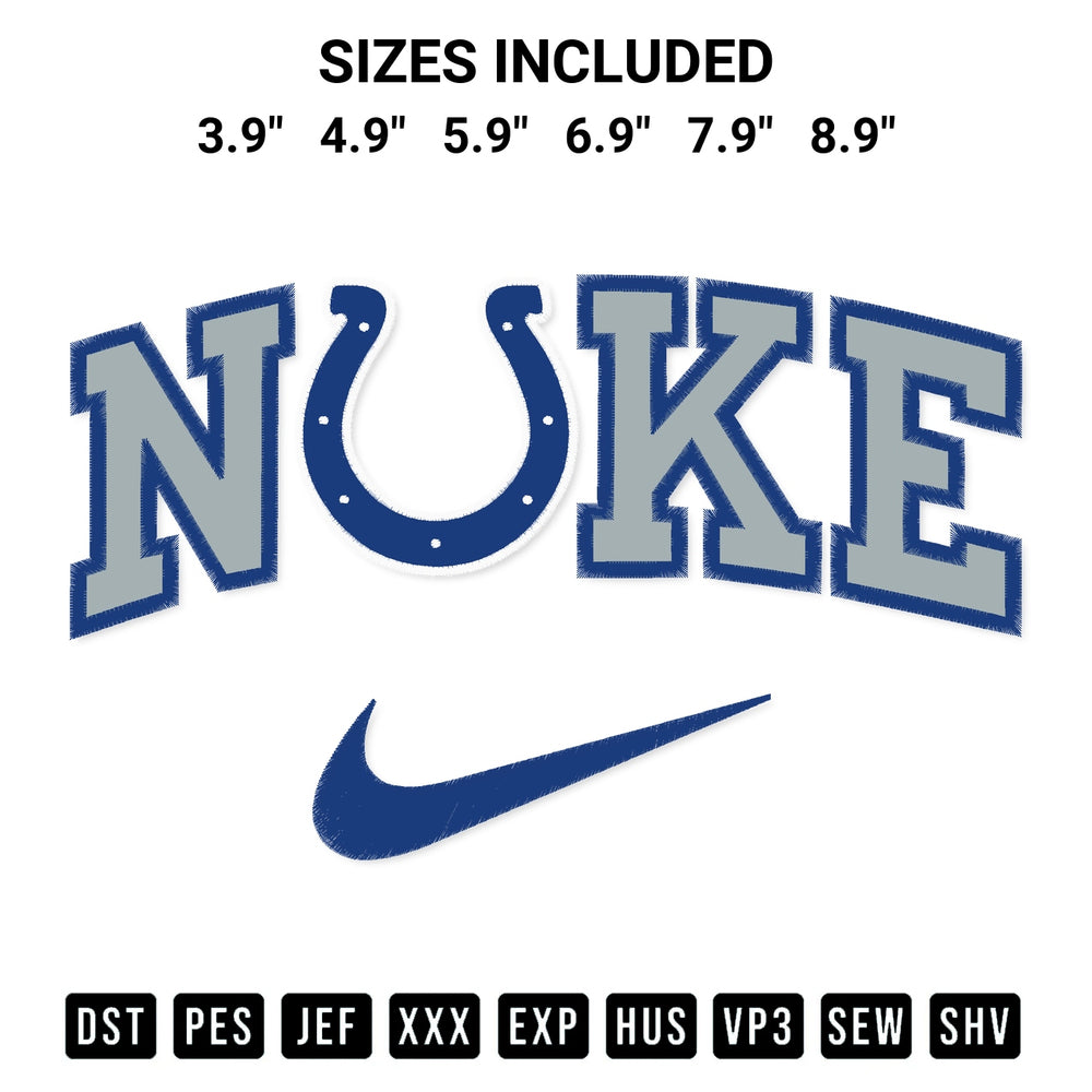 Discover the perfect addition to your crafting collection: Indianapolis Colts X Nike Embroidery Design embroidery file. Instantly available at Designspacks.com. Available sizes: 3.9", 4.9", 5.9", 6.9", 7.9", 8.9".