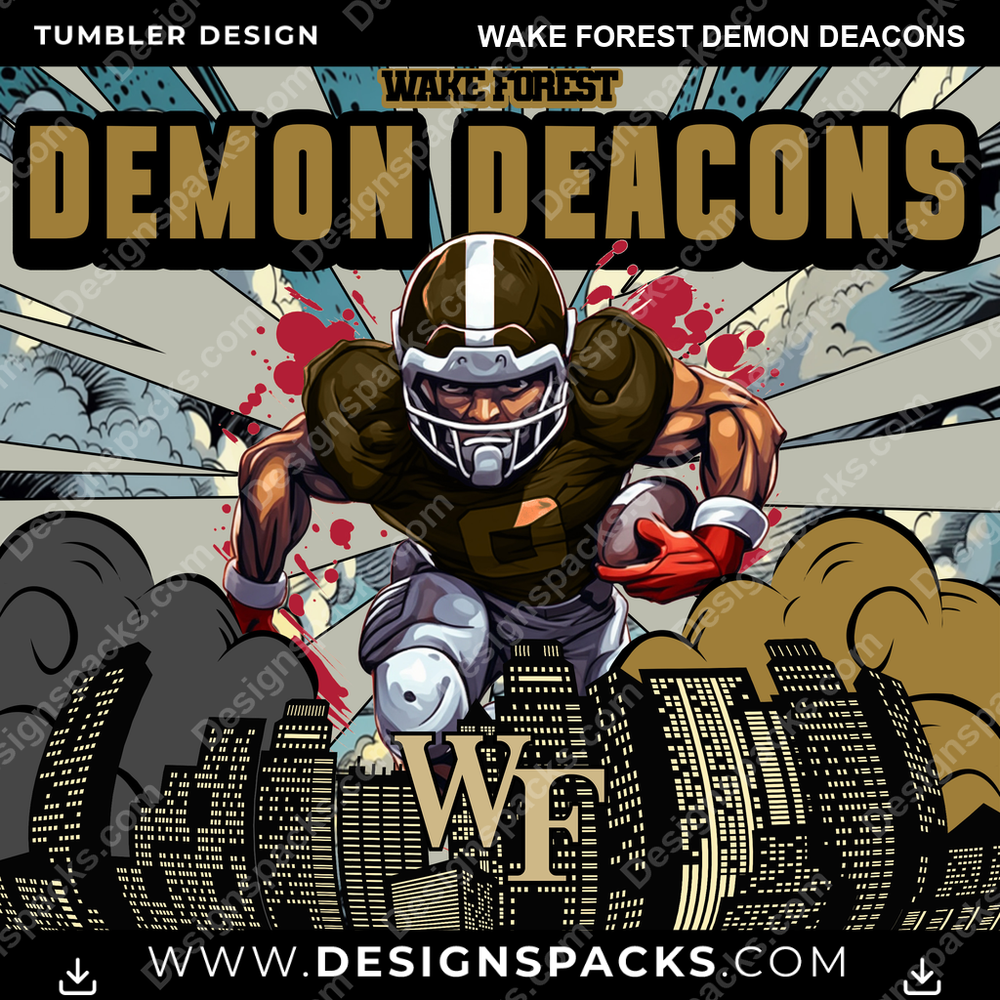 College Sport Comic Cover Wake Forest Demon Deacons Tumbler Digital Wrap Design