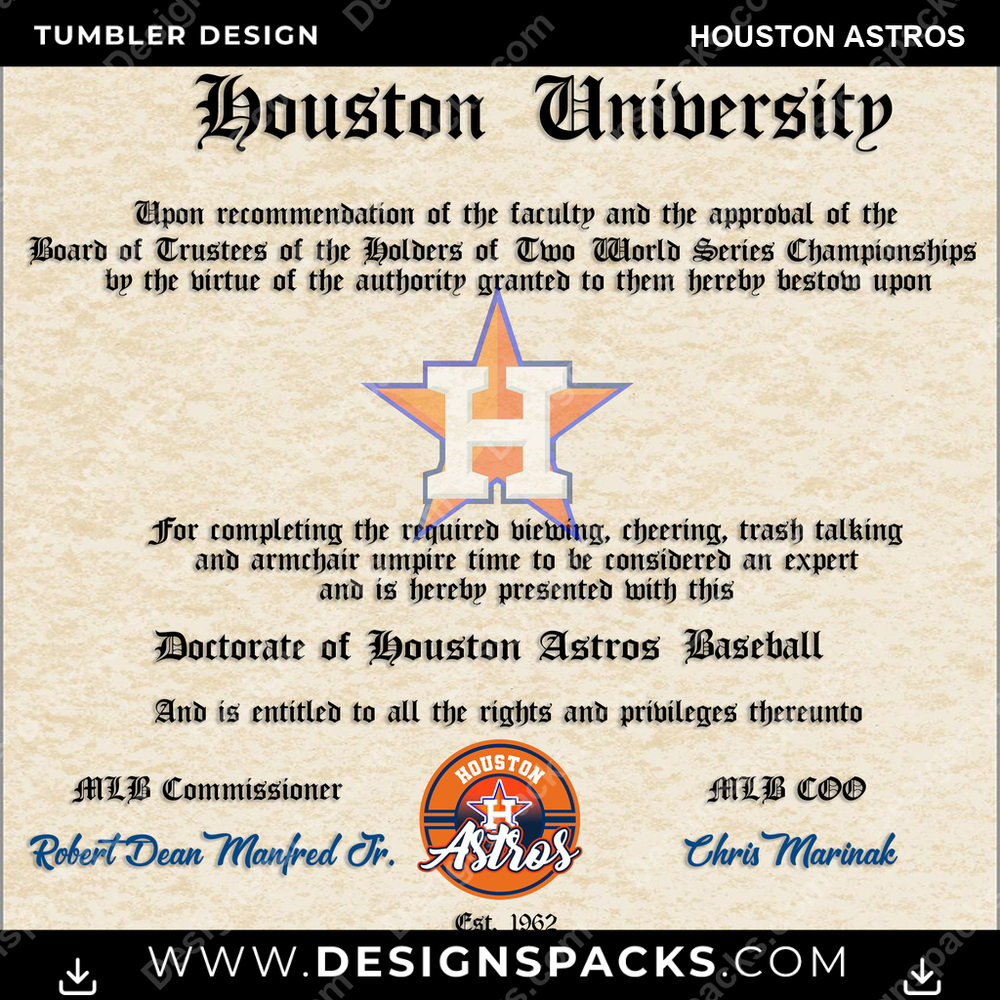 Baseball Diploma Houston Astros Tumbler Digital Wrap Design