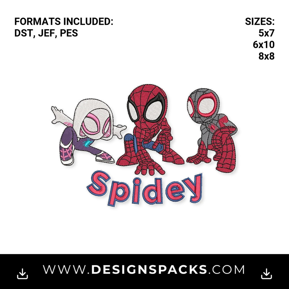 Spidey and His Amazing Friends Trio Embroidery Design - Instant digital download pattern at Designspacks.com