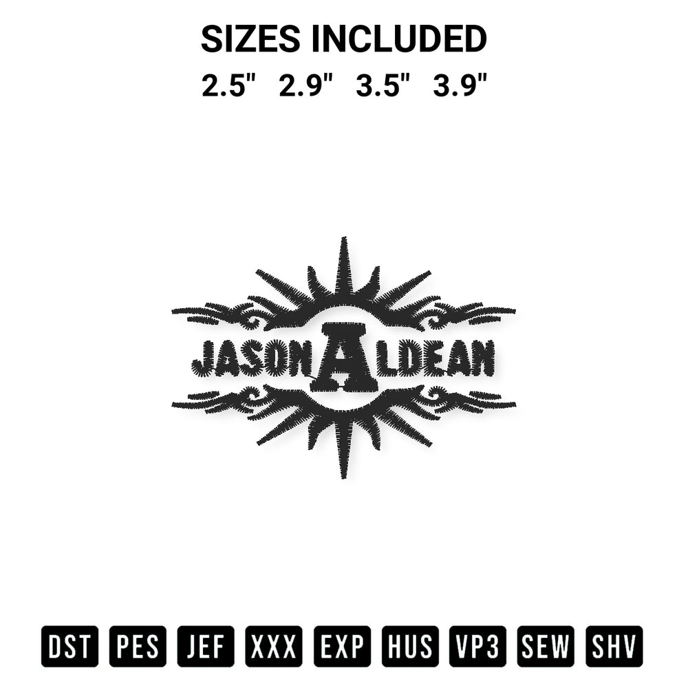 Get the Jason Aldean Logo Embroidery Design embroidery design for your custom crafts! Premium digitized files available for instant download at Designspacks.com. Available sizes: 2.5", 2.9", 3.5", 3.9".
