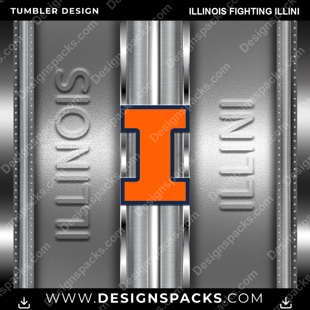 College Sport Metallic Illinois Fighting Illini NCAA College Sport Tumbler Digital Wrap Design Download
