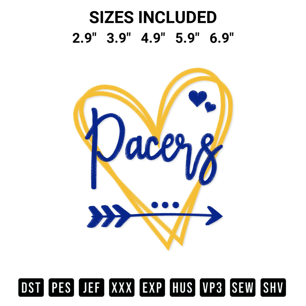 Create amazing crafts with the Indiana Pacers Heart Embroidery Design embroidery file. High-quality digital download from Designspacks.com, perfect for beginners and pros. Available sizes: 2.9", 3.9", 4.9", 5.9", 6.9".