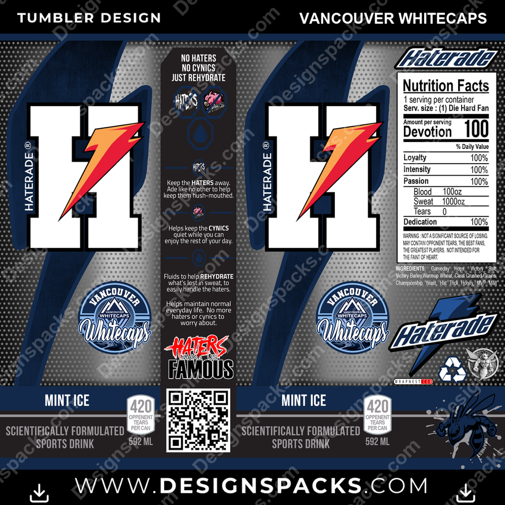 Soccer Haterade Vancouver Whitecaps Tumbler Digital Wrap Design