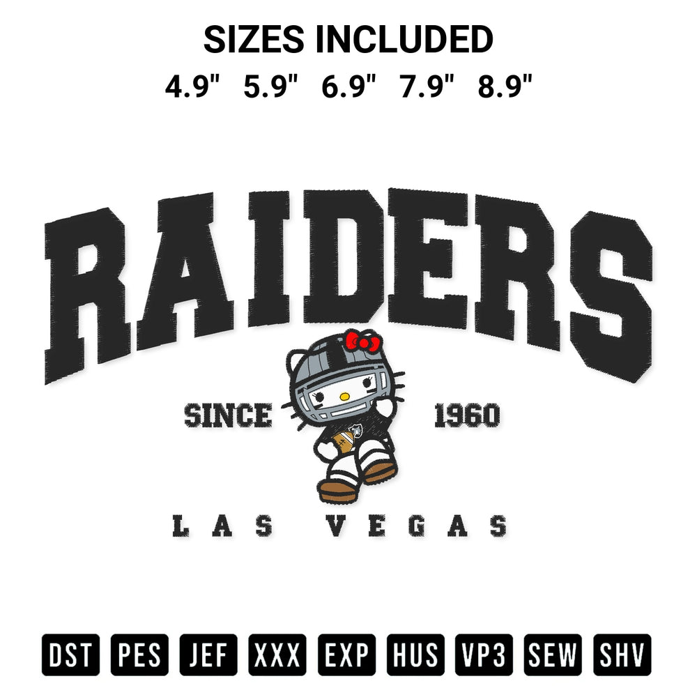 Add a unique touch to your apparel with the Raiders Las Vegas Since 1960 Embroidery Design embroidery file. Premium instant download available now on Designspacks.com. Available sizes: 4.9", 5.9", 6.9", 7.9", 8.9".
