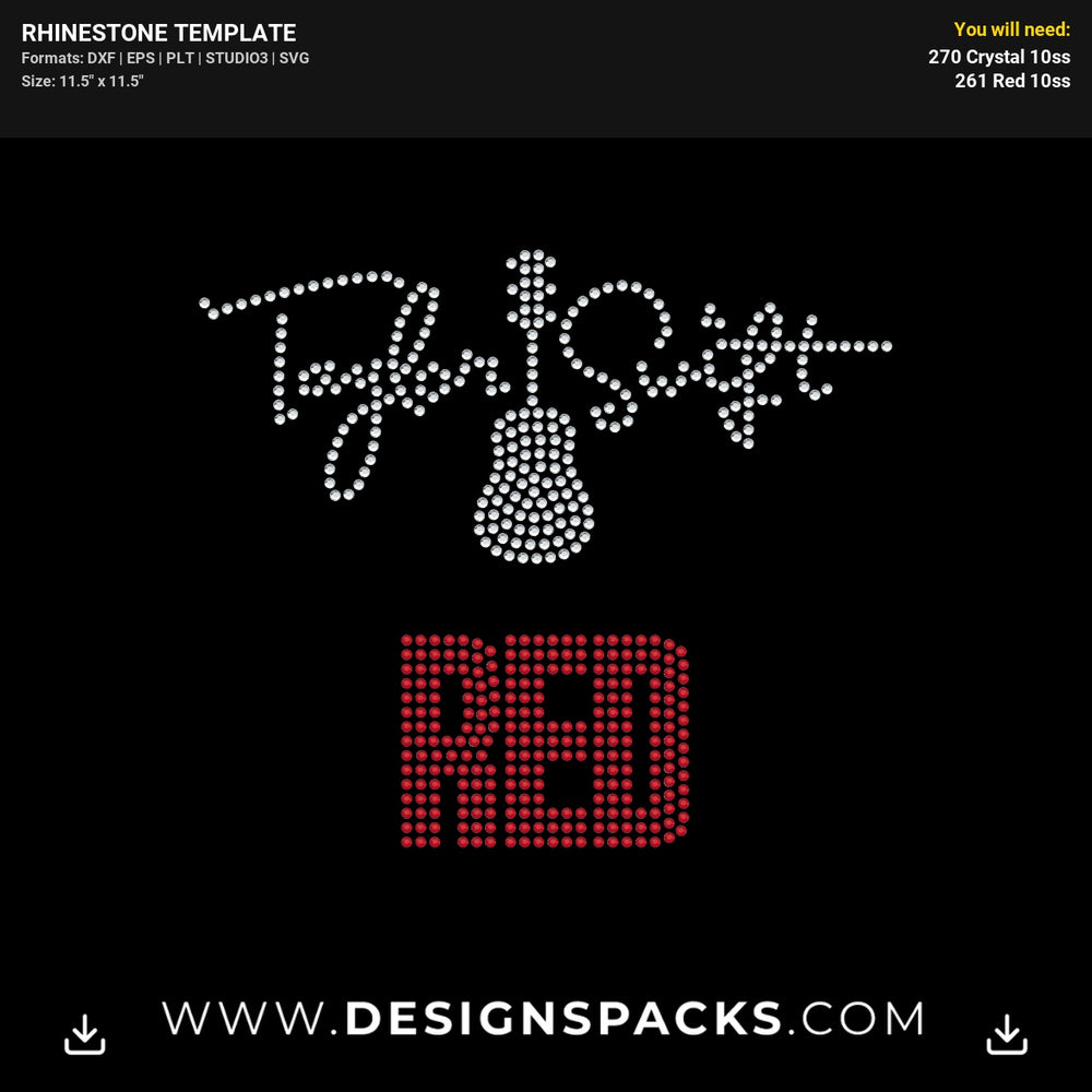 Taylor Swift Guitar Red Rhinestone Digital Template