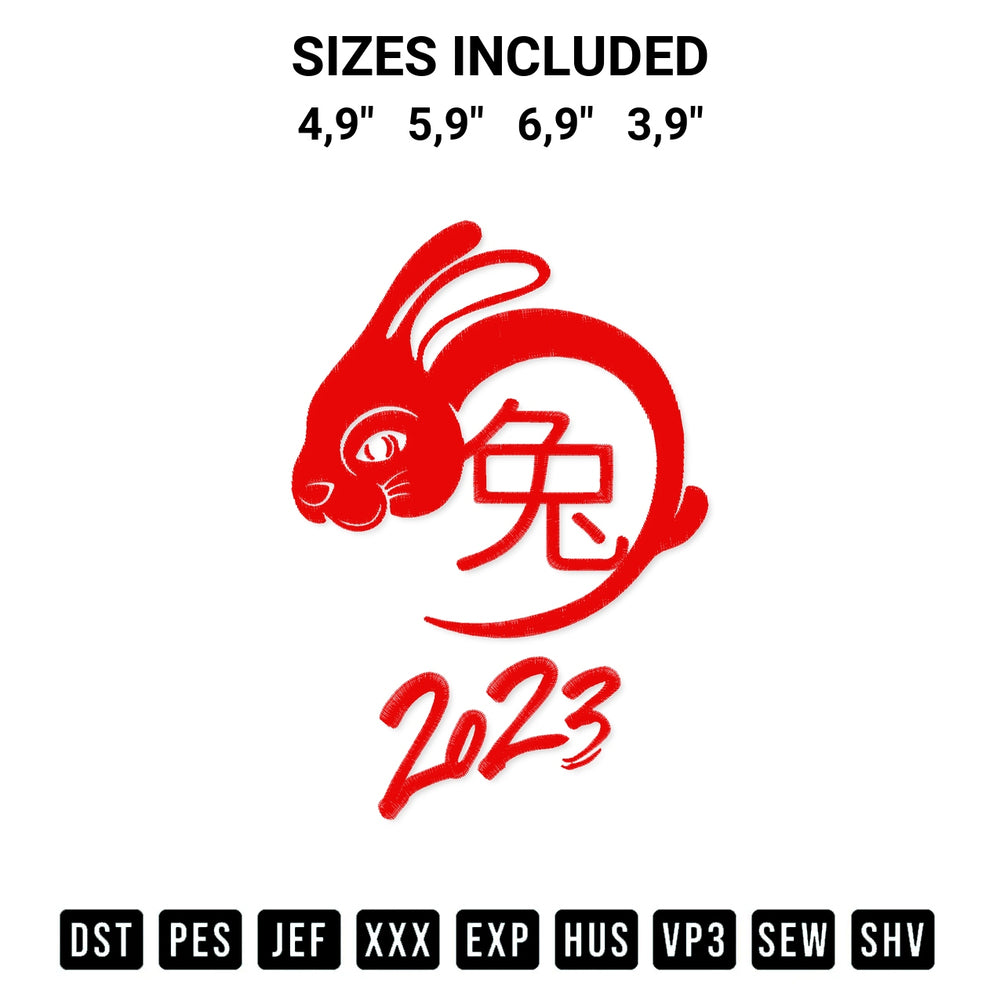 Add a unique touch to your apparel with the Cute Rabbit Hello 2023 Happy Chinese New Year 2023 Embroidery Design embroidery file. Premium instant download available now on Designspacks.com. Available sizes: 4,9", 5,9", 6,9", 3,9".