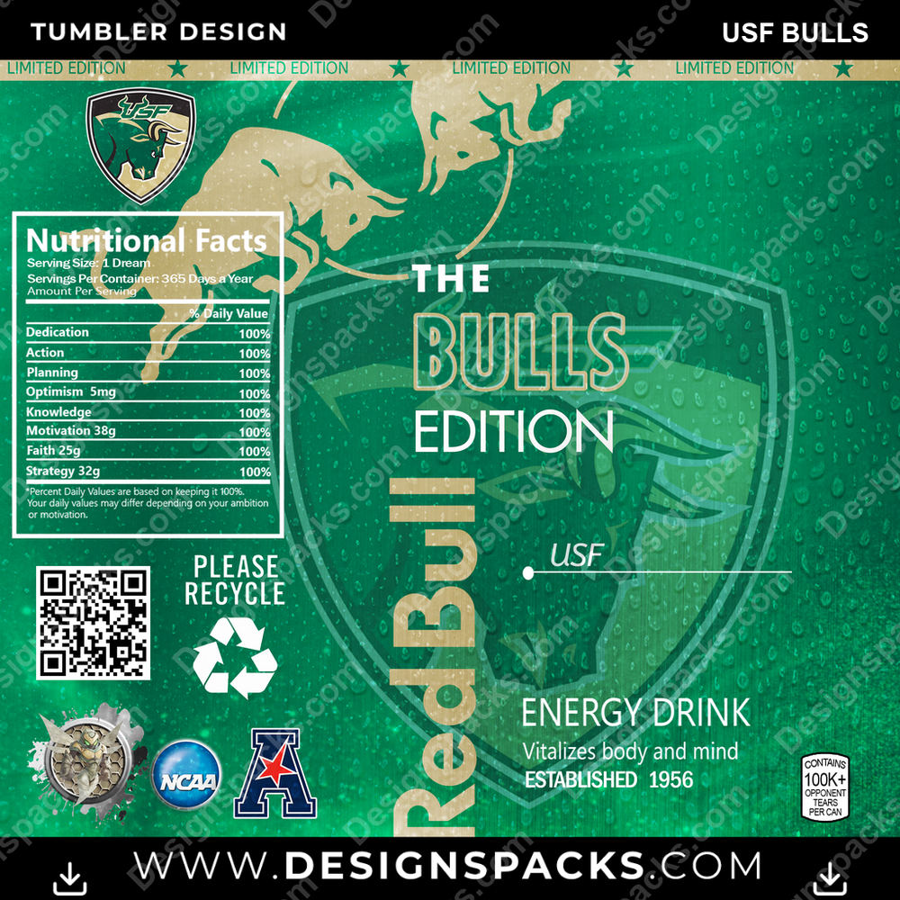 College Sport Red Bull USF Bulls NCAA College Sport Tumbler Digital Wrap Design Download
