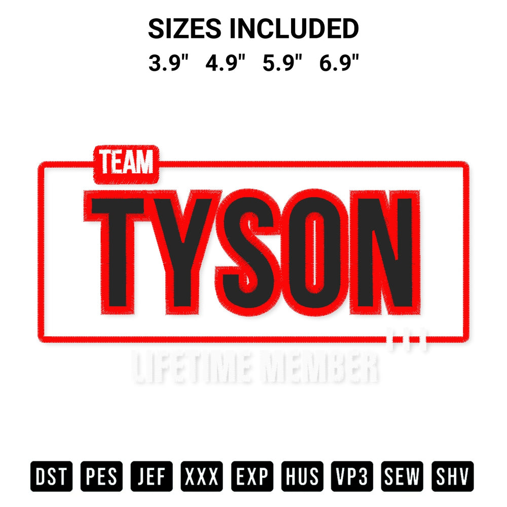 Looking for the perfect pattern? Download the Team Tyson Lifetime Member Embroidery Design embroidery design today at Designspacks.com. Crisp, clean stitching guaranteed. Available sizes: 3.9", 4.9", 5.9", 6.9".