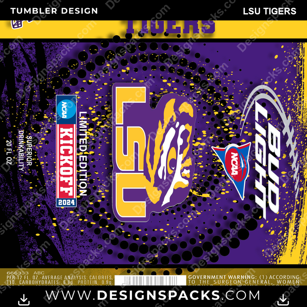 College Sport Bud LSU Tigers NCAA College Sport Tumbler Digital Wrap Design Download
