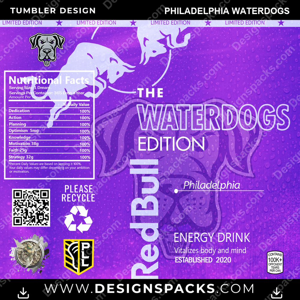 Lacrosse Red Bull Philadelphia Waterdogs PLL Lacrosse Tumbler Digital Wrap Design Download