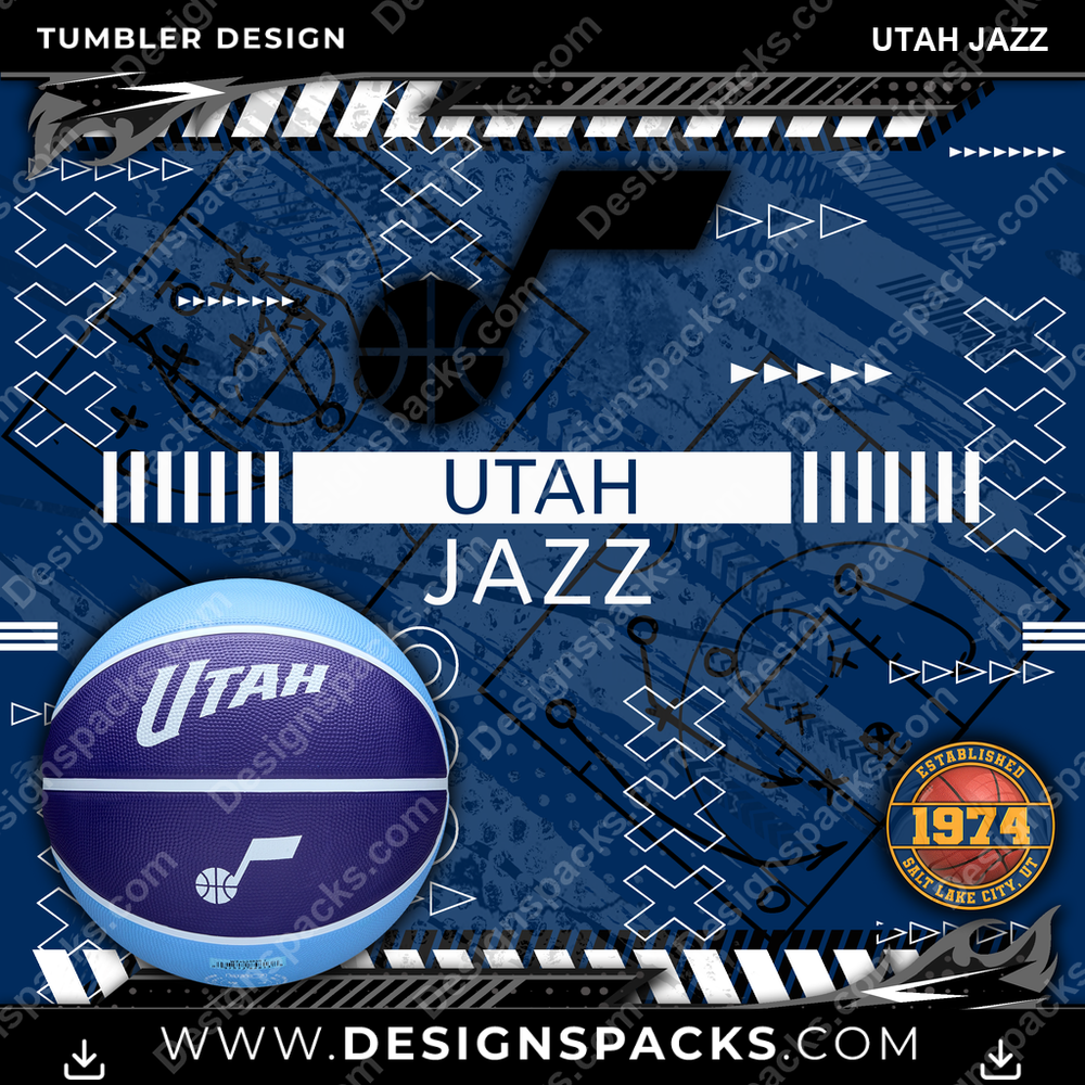 Basketball Xs & Os Utah Jazz Tumbler Digital Wrap Design