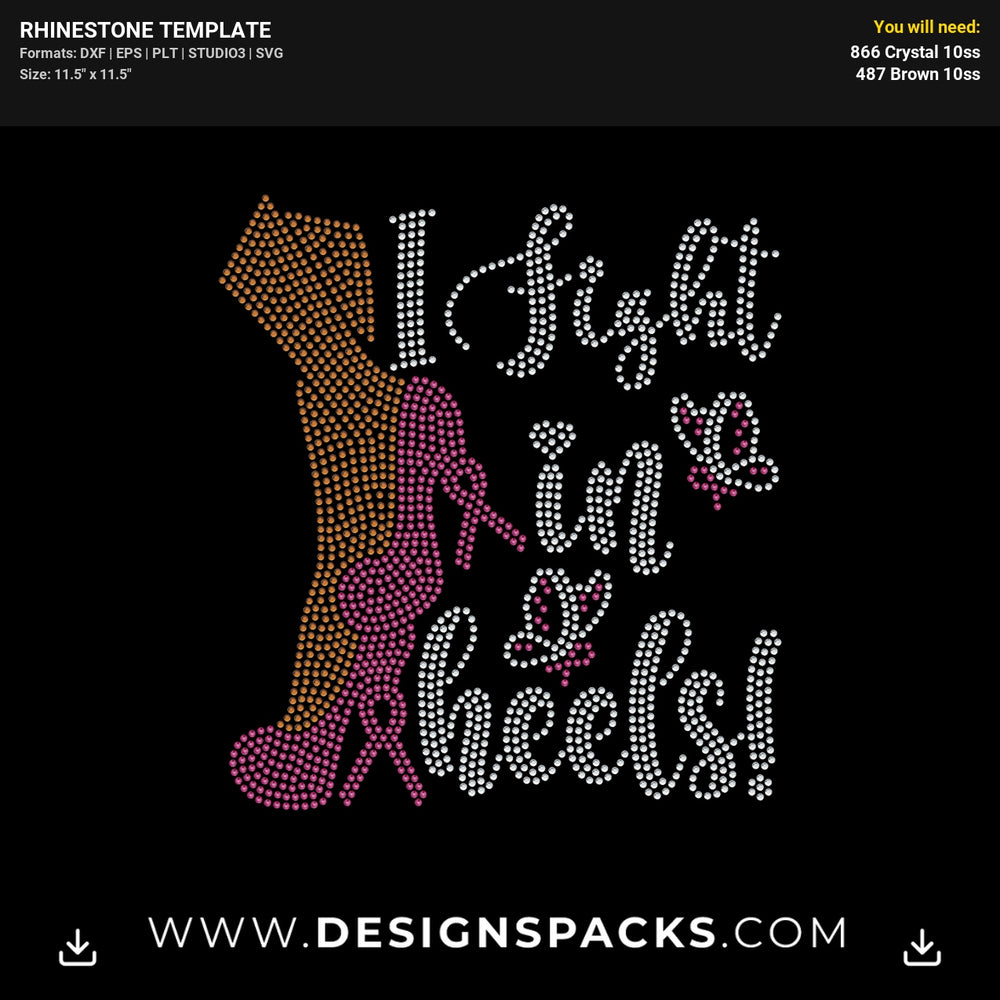 Fight Heels Pink Ribbon Rhinestone Digital Template