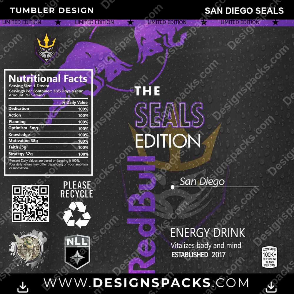 Lacrosse Red Bull San Diego Seals Tumbler Digital Wrap Design