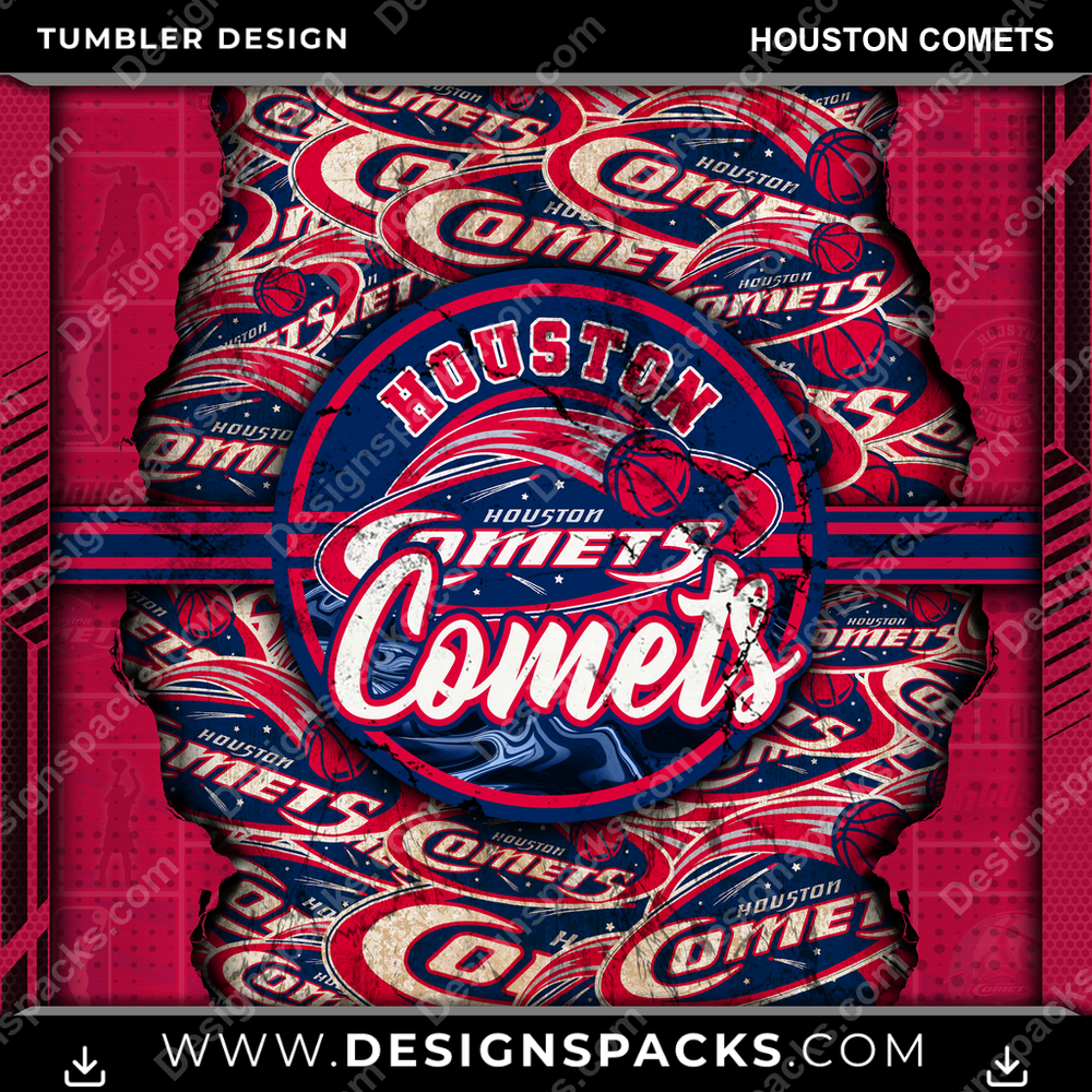 Basketball Ripped Houston Comets Tumbler Digital Wrap Design