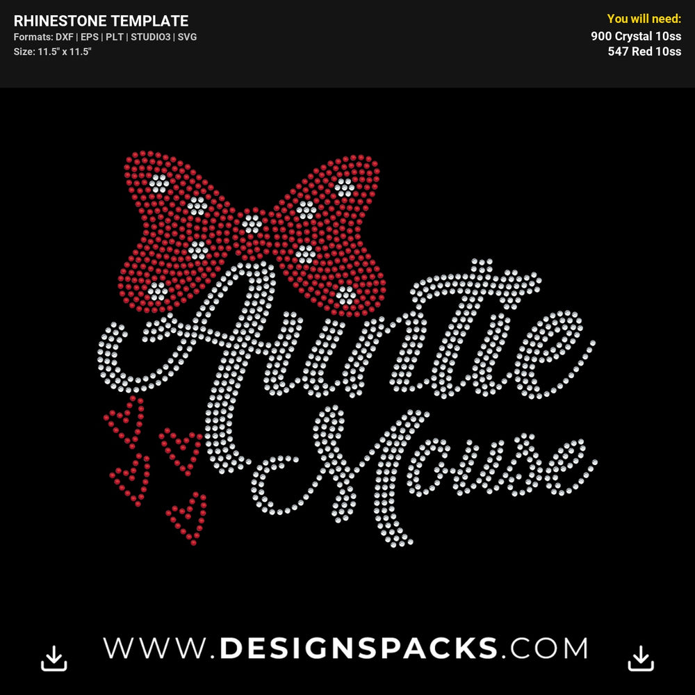Auntie Mouse Bow Rhinestone Digital Template